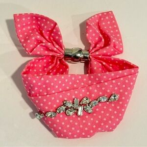 Henri Bendel Cloth Fabric Pink Polka Dot & Rhinestone Bracelet Wide Statement
